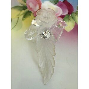 Vintage 50's Large Frosted Lucite Flower Leaves Brooch 3.5"